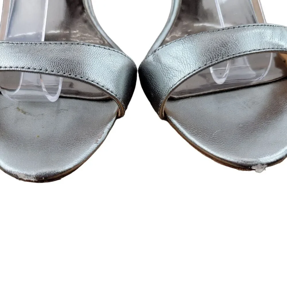 Badgley Mischka Klark Embellished Heels Silver Leather‎ Women's Size 7.5